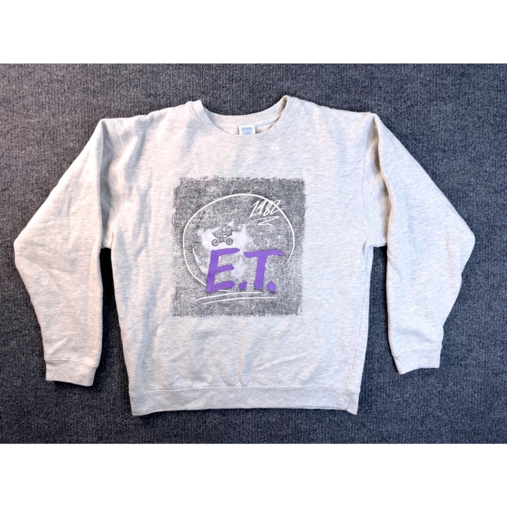 Vintage E.T. Movie Graphic Sweatshirt Mens Large Gray Delta Fleece Crewneck Y2K
